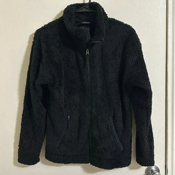 EUC North Face Small Black Fuzzy Zip Jacket - Picture 1 of 4